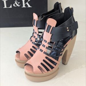 Black and Pink Cut-Out Heels